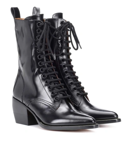 Shop Chloé Lace-up Leather Boots In Black