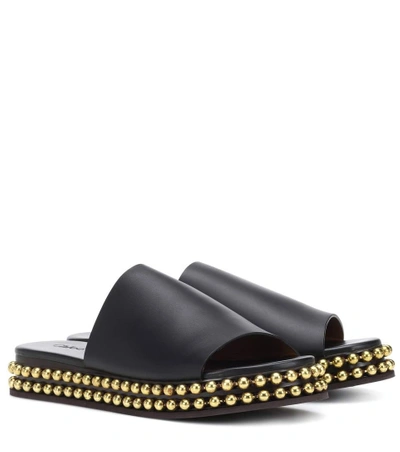 Shop Chloé Embellished Leather Slides In Black