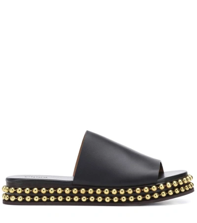 Shop Chloé Embellished Leather Slides In Black