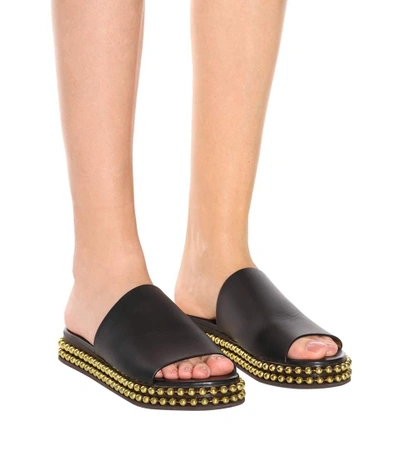 Shop Chloé Embellished Leather Slides In Black