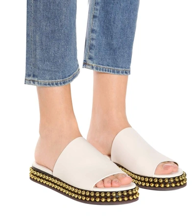 Shop Chloé Embellished Leather Slides In White