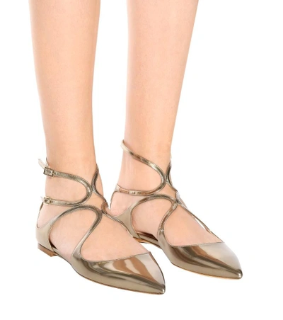 Shop Jimmy Choo Lancer Leather Ballerinas In Gold