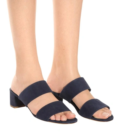 Shop Mansur Gavriel 40mm Double Strap Suede Sandals In Blue