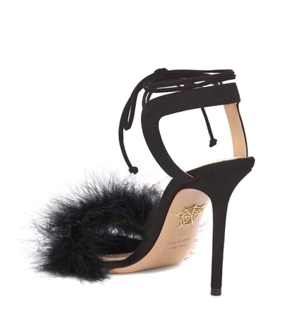 Shop Charlotte Olympia Salsa 110 Feather-trimmed Sandals In Black
