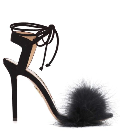 Shop Charlotte Olympia Salsa 110 Feather-trimmed Sandals In Black