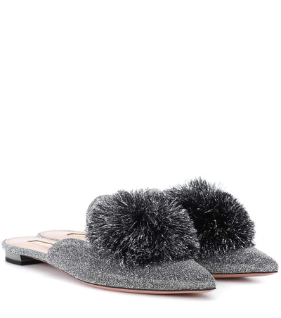 Shop Aquazzura Powder Puff Glitter Slippers In Silver