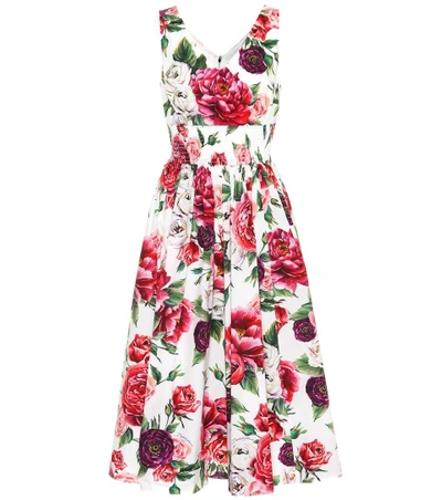 Shop Dolce & Gabbana Floral-printed Cotton Dress In White