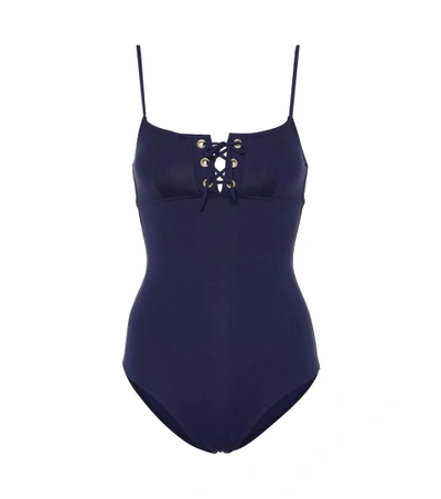 Shop Melissa Odabash Cyprus Lace-up Swimsuit In Blue