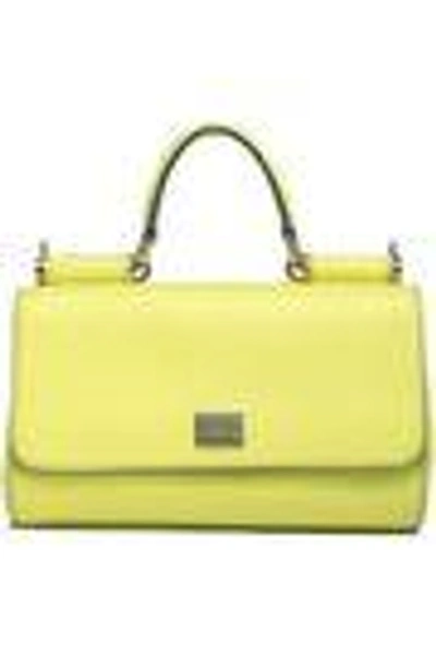 Shop Dolce & Gabbana Woman Miss Sicily Textured-leather Shoulder Bag Pastel Yellow
