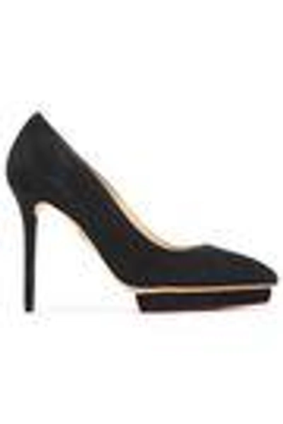 Shop Charlotte Olympia Woman Suede Platform Pumps Charcoal