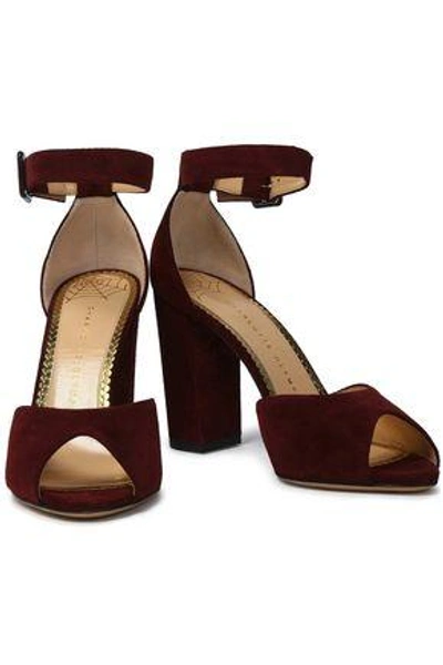 Shop Charlotte Olympia Woman Suede Sandals Burgundy