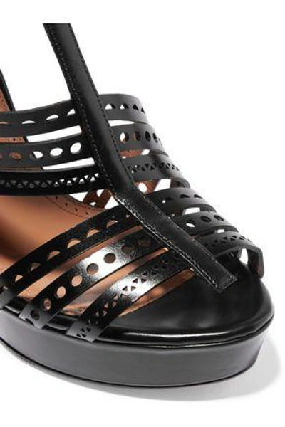 Shop Alaïa Laser-cut Leather Platform Sandals In Black