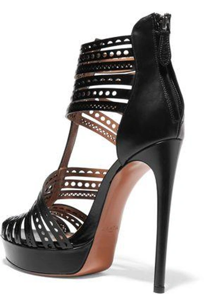 Shop Alaïa Laser-cut Leather Platform Sandals In Black