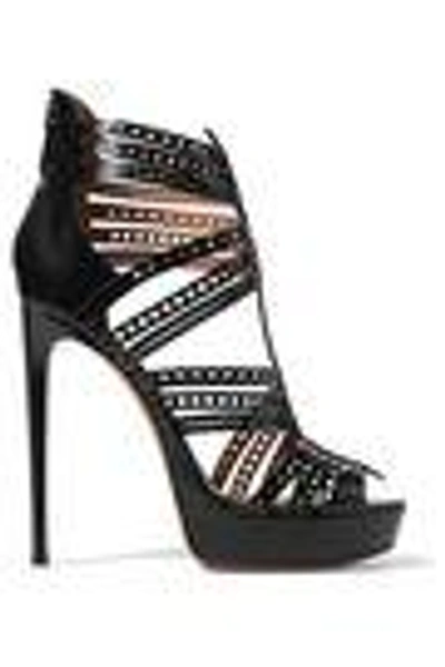 Shop Alaïa Laser-cut Leather Platform Sandals In Black