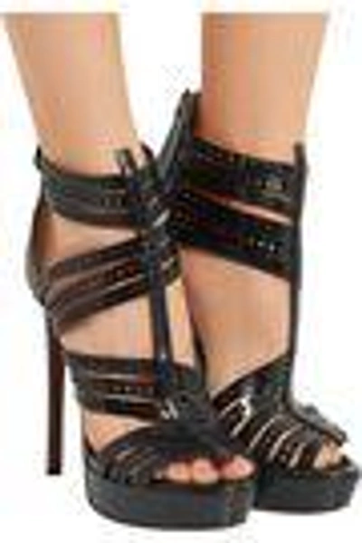 Shop Alaïa Laser-cut Leather Platform Sandals In Black