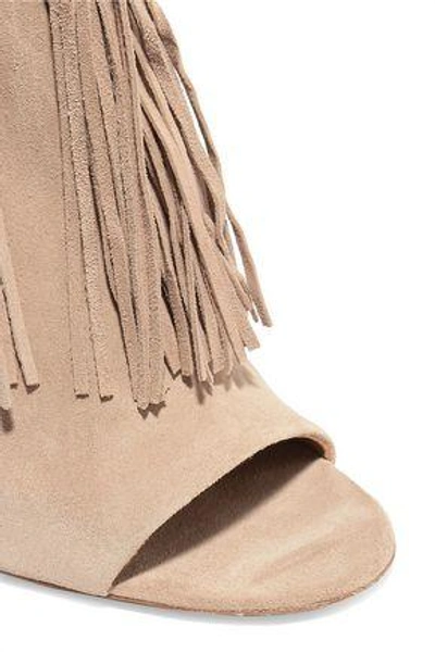 Shop Chloé Tasseled Suede Ankle Boots In Beige