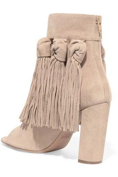 Shop Chloé Tasseled Suede Ankle Boots In Beige