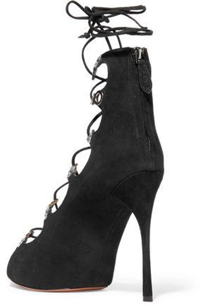 Shop Alaïa Woman Lace-up Suede Sandals Black