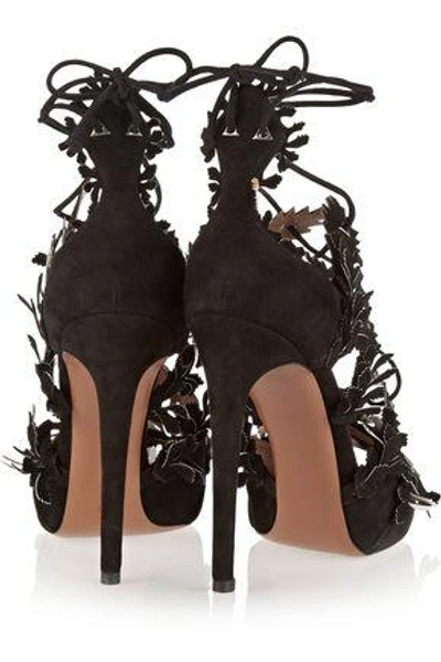 Shop Alaïa Woman Appliquéd Suede Platform Sandals Black