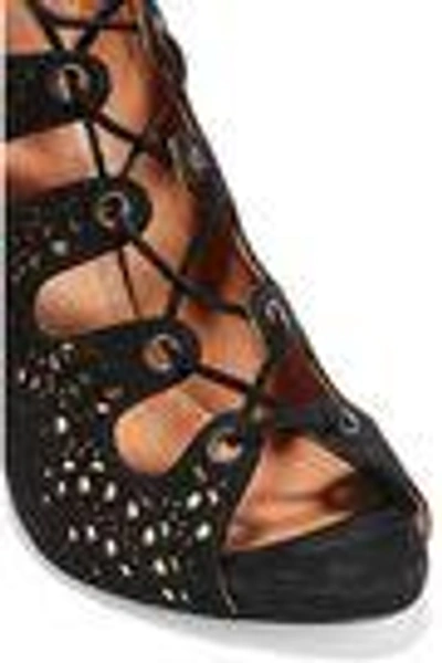 Shop Alaïa Laser-cut Suede And Metallic Leather Sandals In Black