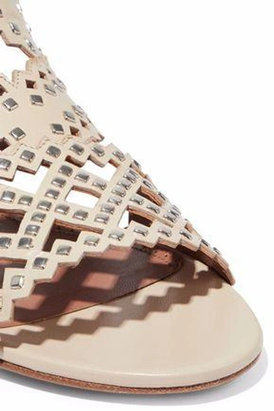 Shop Alaïa Woman Studded Laser-cut Leather Sandals Beige