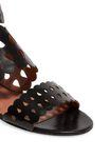 Shop Alaïa Raffia-trimmed Laser-cut Leather Sandals In Black