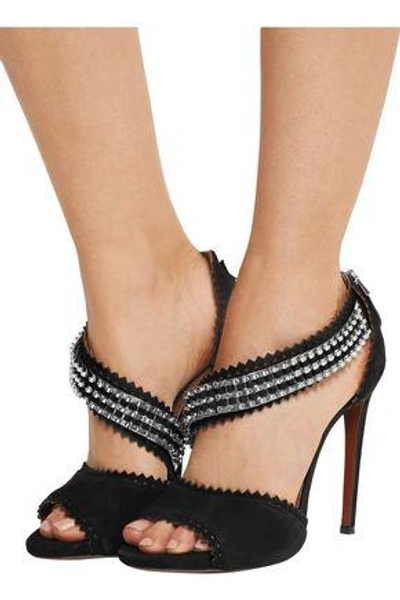 Shop Alaïa Embellished Laser-cut Suede Sandals In Black
