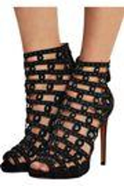 Shop Alaïa Woman Studded Laser-cut Suede Sandals Black