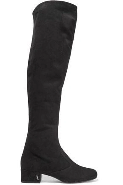 Shop Saint Laurent Woman Babies Suede Over-the-knee Boots Black