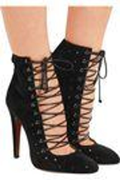 Shop Alaïa Woman Lace-up Laser-cut Suede Ankle Boots Black