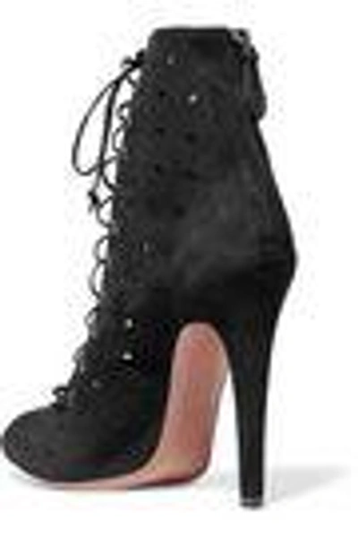 Shop Alaïa Woman Lace-up Laser-cut Suede Ankle Boots Black