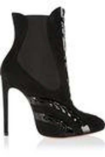 Shop Alaïa Woman Patent Leather-paneled Suede Ankle Boots Black