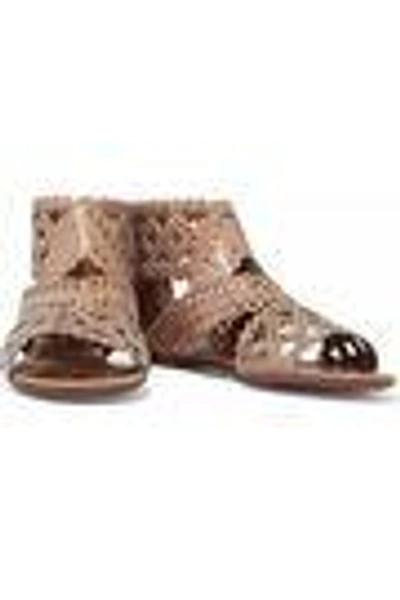 Shop Alaïa Laser-cut Patent-leather Sandals In Neutral