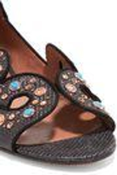 Shop Alaïa Embellished Woven Leather Sandals In Dark Brown