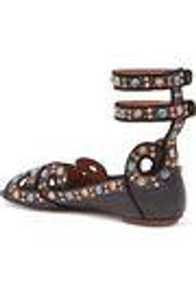 Shop Alaïa Embellished Woven Leather Sandals In Dark Brown