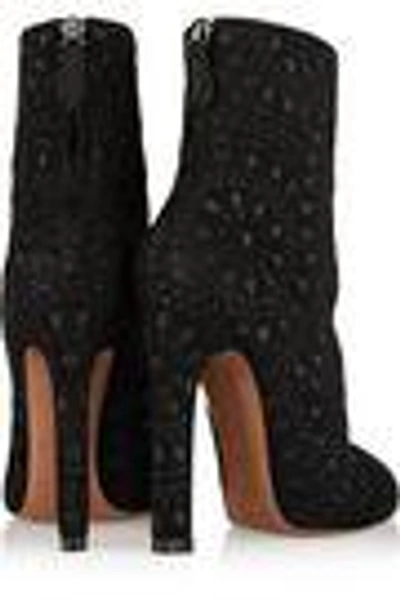 Shop Alaïa Woman Embroidered Suede Ankle Boots Black