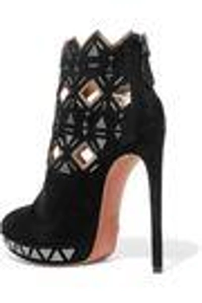 Shop Alaïa Embellished Laser-cut Suede Ankle Boots In Black