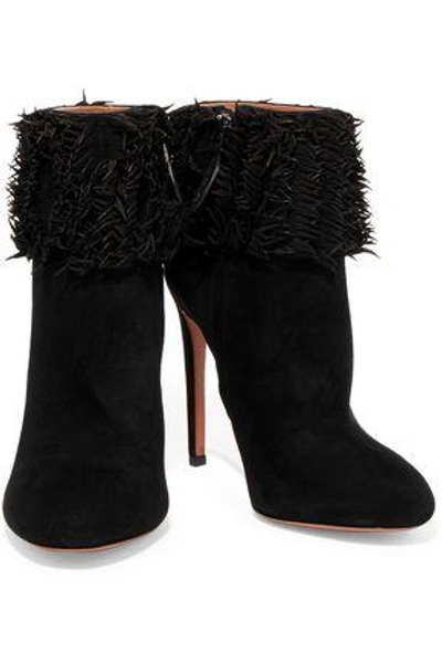 Shop Alaïa Fringed Suede Boots In Black