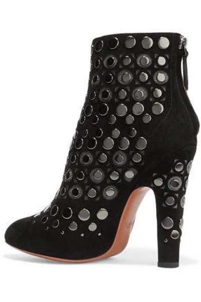 Shop Alaïa Embellished Laser-cut Suede Ankle Boots In Black