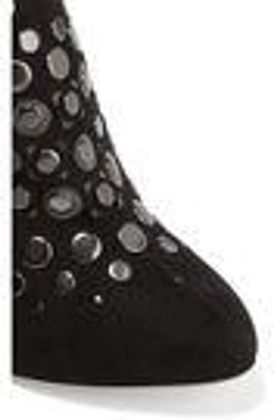 Shop Alaïa Embellished Laser-cut Suede Ankle Boots In Black