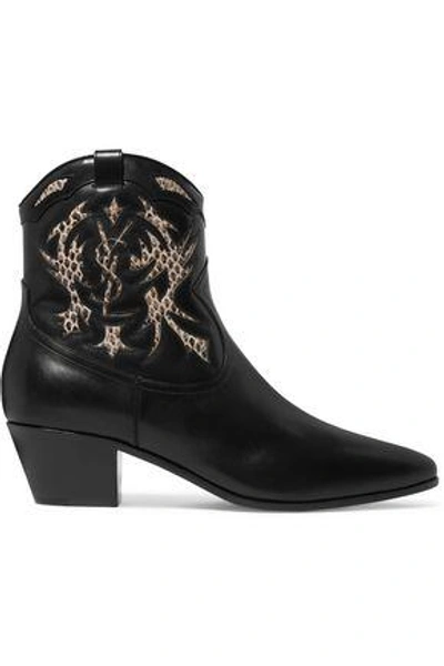 Shop Saint Laurent Rock Ayers-paneled Leather Ankle Boots In Black