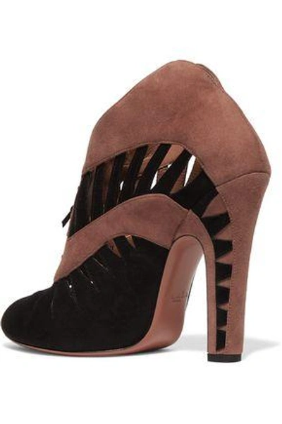 Shop Alaïa Woman Laser-cut Two-tone Suede Ankle Boots Light Brown