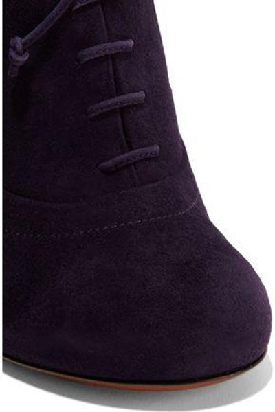 Shop Alaïa Woman Two-tone Suede Wedge Ankle Boots Dark Purple