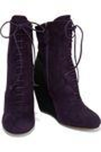 Shop Alaïa Woman Two-tone Suede Wedge Ankle Boots Dark Purple