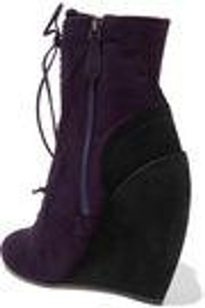 Shop Alaïa Woman Two-tone Suede Wedge Ankle Boots Dark Purple
