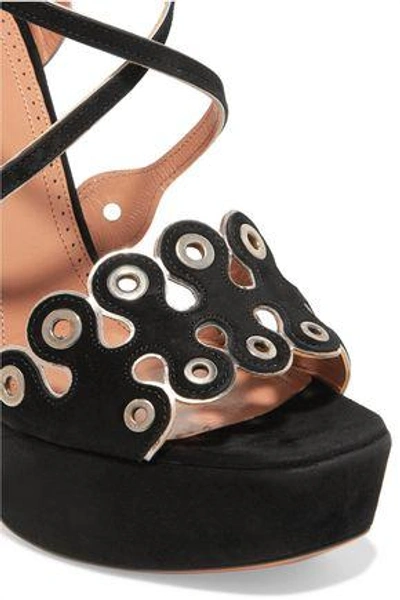 Shop Alaïa Eyelet-embellished Scalloped Suede Platform Sandals In Black