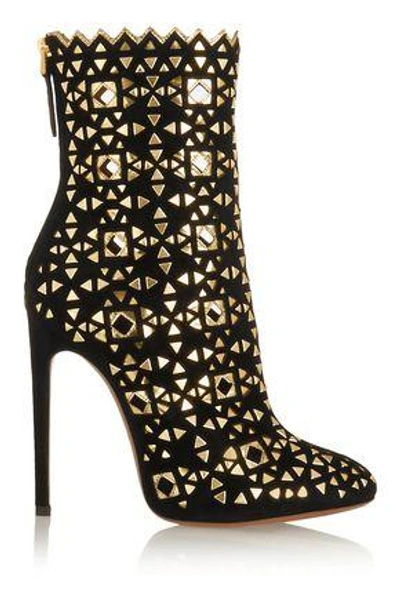 Shop Alaïa Embellished Suede Boots In Gold