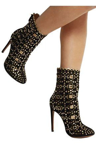 Shop Alaïa Embellished Suede Boots In Gold