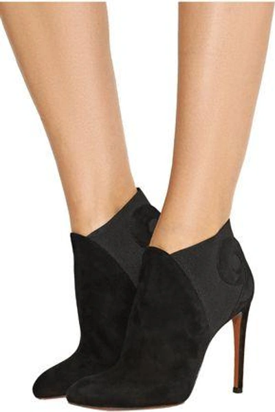 Shop Alaïa Woman Two-tone Suede Ankle Boots Black