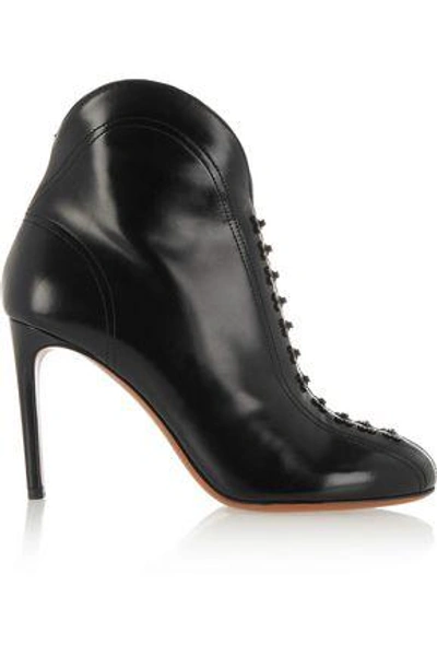 Shop Alaïa Woman Embellished Glossed-leather Ankle Boots Black